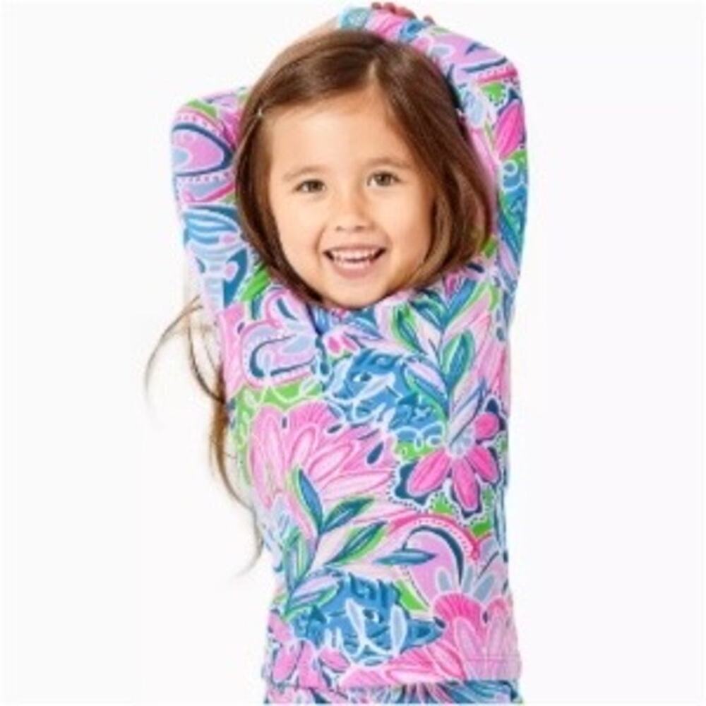LILLY PULITZER Sammy Pajama Long-Sleeve Shirt Gecko Green Tiger Sunrise Girl's 6